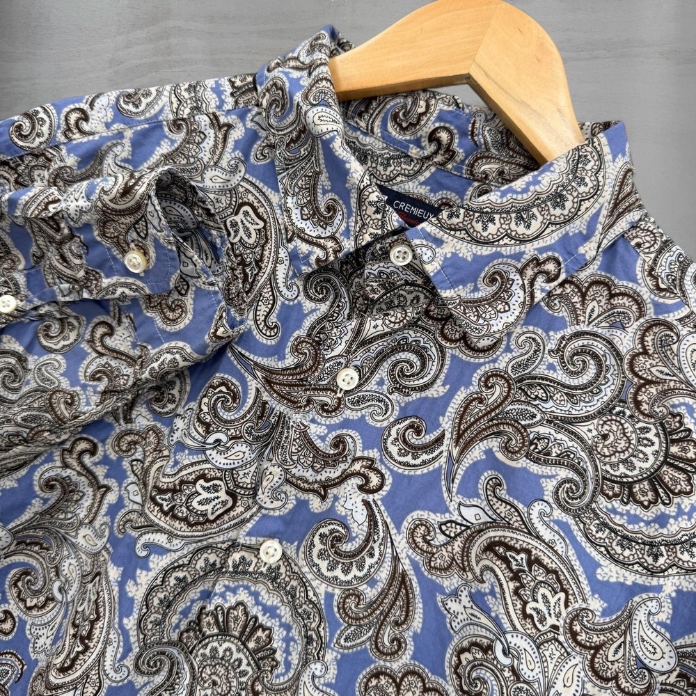 Daniel Cremieux Button Down Shirt Blue Paisley Cotton Long Sleeve XL